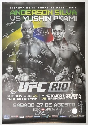 Anderson Silva Yushin Okami Mauricio Rua + Signed by Card UFC 134 Rio Poster SBC - Image 1 of 4