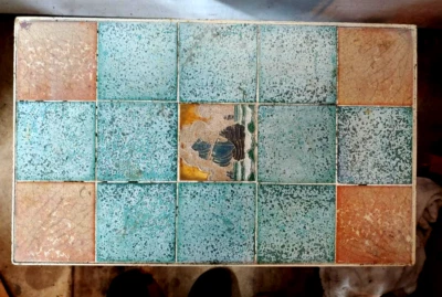 1920'S ARTS & CRAFTS TILE TOP IRON TABLE WITH SPANISH GALION TILE, GRUEBY? - Image 1 of 4