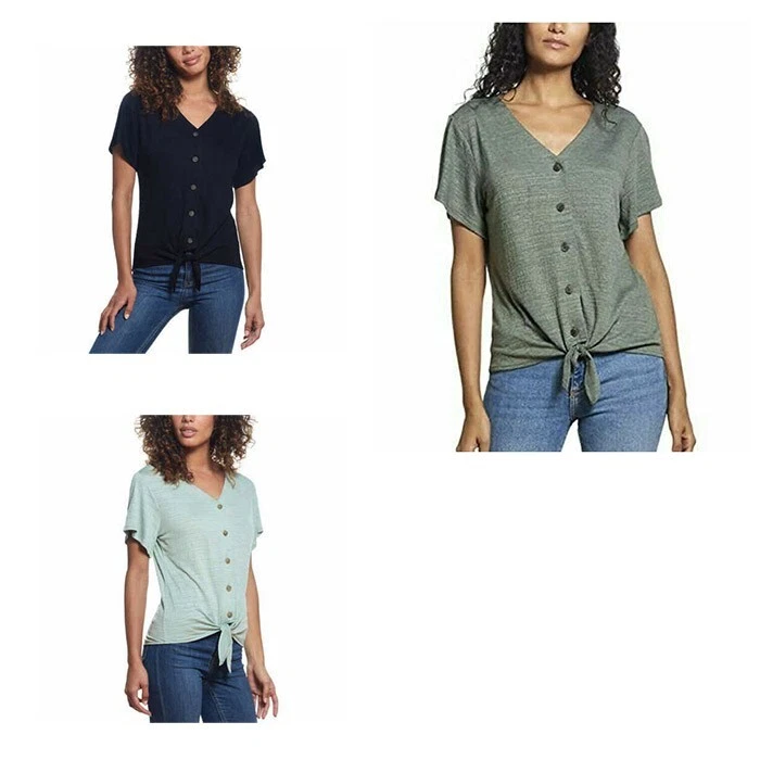 Weatherproof Vintage Women's Top Blouse Button Front V Neck Tie Waist - Image 1 of 1