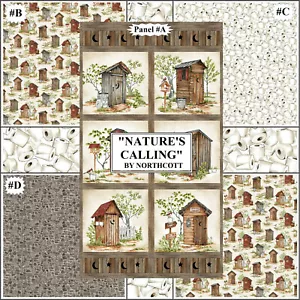 NORTHCOTT "NATURE'S CALLING" OUTHOUSES TOILET TISSUE FABRICS - Picture 1 of 3