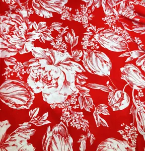 Vintage Wamsutta Fabric White Large Print Flowers on Red 4.75Y x 44" Width - Picture 1 of 3