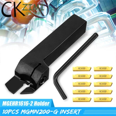 10x MGMN200 Carbide Inserts & MGEHR1616-2 Parting Off Turning holder Lathe Tool  - Image 1 of 4