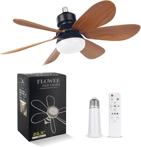 Socket Fan Light Ceiling Fan with Light and Remote, E26/E27 Plug in Fan - Picture 1 of 11