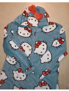 Sanrio Hello Kitty One Piece Hooded Bow Jumpsuit Soft Pajamas Size Womens L New - Picture 1 of 4