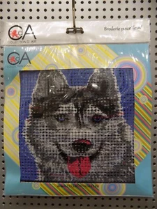 KIT MEZZO PUNTO RICAMO CANOVACCIO STAMPATO + LANA + AGO CANE HUSKY - Picture 1 of 1