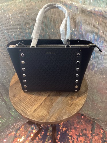 Borsa agrifoglio Michael Kors Nera in pelle ciottolata e argento borchie AUTENTICA NUOVA CON ETICHETTE