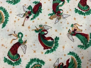Vintage Cranston Weihnachtsengel werfen Stoff über 2 Yards Sterne Musikinstrumente - Bild 1 von 12