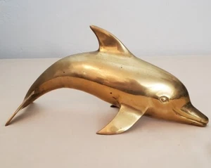 Vintage Mid Century Solid Brass Dolphin Figurine Statue Sculpture 14" Long - Picture 1 of 13