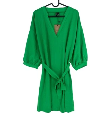 VERO MODA Mujer Verde Manga Larga con Cinturón Cuello En V Vestido Talla L - Imagen 1 de 4