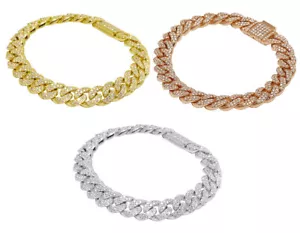 Two Rows 6 7/10 CT Real Diamond Miami Cuban Link Bracelet Gold 11 MM ... - Picture 1 of 9