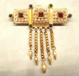 Rare Vintage CORO PEGASUS Red White Blue Rhinestone 3 Panel Brooch Pin - Picture 1 of 9