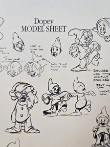 DOPEY SNOW WHITE SEVEN DWARFS  DISNEY MODEL SHEET BOARD MOUNTED - Picture 1 of 5