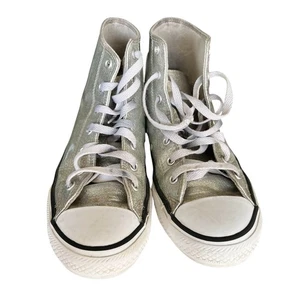 CONVERSE Chucks Patent silver sparkle glitter high tops sz 8 - Picture 1 of 13