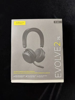 New Jabra Evolve2 75 Bluetooth Wireless Headset - Black, USB-C, Charging Pad - Image 1 of 2