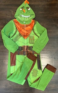 Boys Fortnite Rex Dinosaur One Piece Long Sleeve Fleece Zip Hood Pajamas L Large - Picture 1 of 5