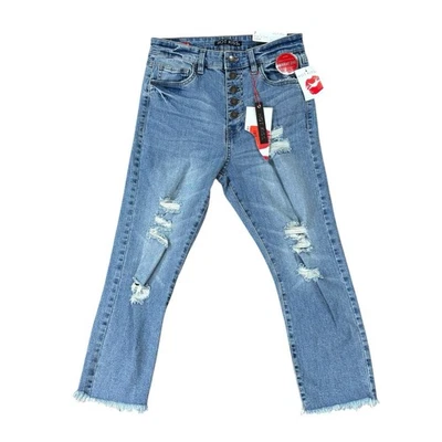 NWT Hot Kiss Highest Rise Crop Jeans Size 7 Distressed Button Fly Raw Hem - Image 1 of 4