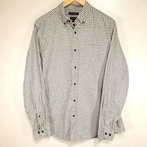 Banana Republic Luxe Flannel Shirt Men's L Gray Gingham Long Sleeve 100% Cotton - Picture 1 of 10