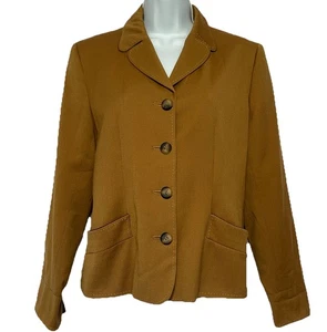 Harve Bernald Woll Blazer Jacke Samt Flip Cuff Damen 8 camelbraun LESEN - Bild 1 von 13