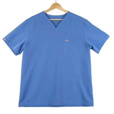 FIGS Leon Scrub Top Men's Medium Blue Technical Collection V-Neck Pocket - Image 1 of 4