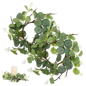  2Pcs Artificial Eucalyptus Candle Rings Wreath, Pillar Candles Holder Wreaths  - Picture 1 of 8