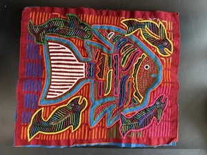 Beautiful Hand Sewn Kuna Mola Panama Appliqué Folk Art Textile 16” x 13.5” - Picture 1 of 8