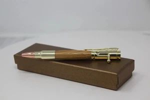 24k Gold 30 Caliber Bullet Pen Made from Whiskey Barrel Stave - Picture 1 of 11