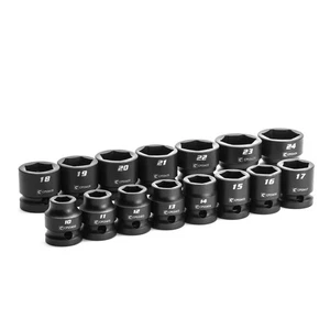1/2 in. Drive Stubby Impact Socket Set, Metric, 10 to 24 mm, 15-Piece - Picture 1 of 7