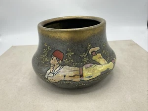 German Pottery Glazed Circa 1900 Hand Painted Spittoon - Picture 1 of 7
