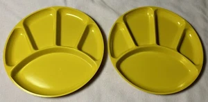 2 Vtg Mustard Yellow Divided Melamine Fondue Sushi Plates 9-1/4” Dia NOS - Picture 1 of 4