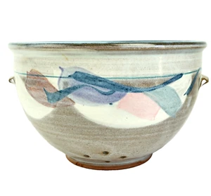 Studio Art Pottery Colander Berry Bowl 8 in Signed Handmade Speckled Glaze VTG - Picture 1 of 10