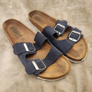 Biostep Sandals Womens 8 Slip On Slides Dark Gray Leather Buckle Open Toe Casual - Picture 1 of 5