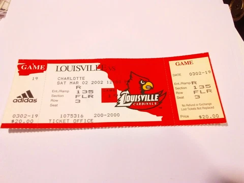 2001-02 Louisville Cardinals Charlotte Basketball Full Unused Ticket Stub Cover