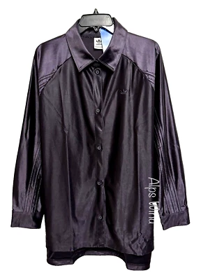 Adidas Women's Satin Button Up L/S Oversized Shirt in Aurora Black Size-L. NWT - Image 1 of 4