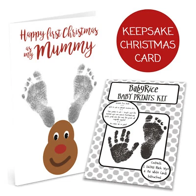 Baby's First Christmas Card for to Mummy Handprint & Footprint Stocking Filler - Image 1 of 4