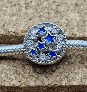 Authentic Cz Blue And Silver Star Studded Cutout European Charm Bead - Picture 1 of 4