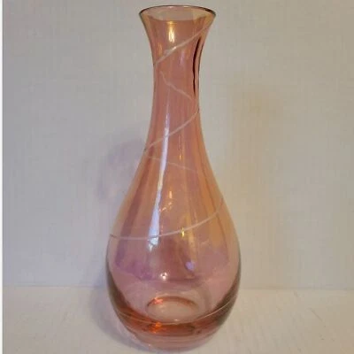 Vintage Saks Fifth Avenue Pink Crystal Swirl Vase 8" - Image 1 of 4