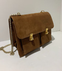 Vintage 80s 70s brown suede satchel shoulder bag VGC classic structured handbag