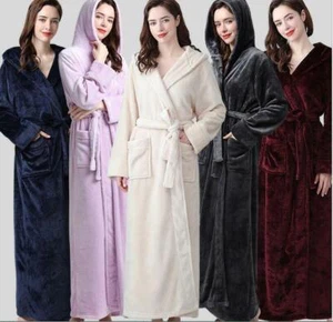 Lo último Lujo Hombres Damas Vestidos de Franela Albornoz con Capucha Invierno Vestido de Baño Largo - Imagen 1 de 16