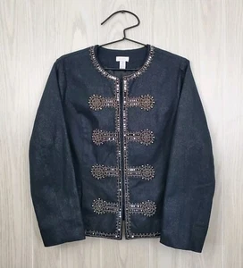 COLDWATER CREEK Long Sleeve Black Jacket Silver Sparkle Fabric Beads Sequins 2 M - Picture 1 of 12