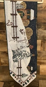 Vintage Gobelin Tischläufer von Sandy Gore Evans Schneemänner L 12x72" - Bild 1 von 11