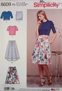 Simplicity 8609 SKIRT Pleat Shaped Hem TOP Crop Lapped P5 12-20 UNCUT Pattern - Picture 1 of 10
