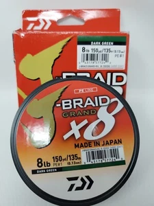 Daiwa J-Braid x8 Grand Trenzada Línea Verde Oscuro 150 yardas - Imagen 1 de 4
