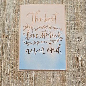 American Greetings Wedding Card 5x7 Love Story Blue Peach Copper Gold - Picture 1 of 8
