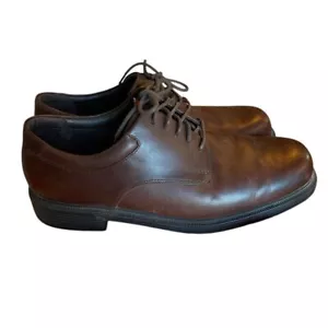 Rockport Brown Leather Oxford Dress Shoes Classic Lace-up Non Slip Business s11 - Picture 1 of 15