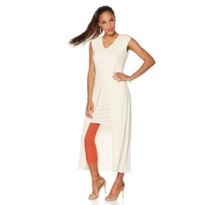 Vestido sin mangas túnica doble capa jersey elástico marfil NeNe Leakes S Nuevo Foto 1 de 3