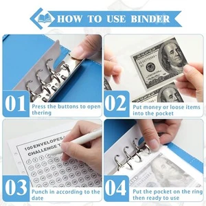 100 Envelopes Money Saving Challenge Binder - A5 Savings Book (Blue) - Picture 1 of 4
