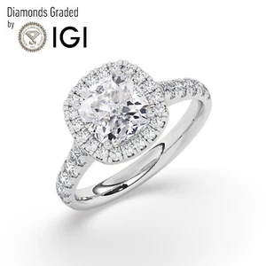IGI, D/VS1, Solitaire Lab-Grown Cushion Diamond Engagement Ring,  950 Platinum - Picture 1 of 24