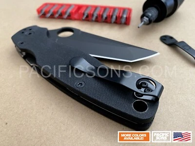 PACIFIC SONS / UNCLE MATT'S Black Titanium Deep Carry Pocket Clip For Spyderco PM2 Manix Delica + More