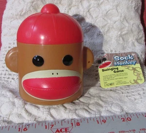 SOCK MONKEY Complete Plastic Cup wLid & Tag From 2012/Patch Swinging Game 4"tall - Picture 1 of 11