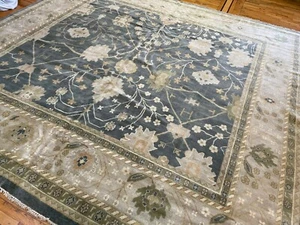 12x12 SQUARE Oushak Oriental rug wool Green Gray Peach vegetable dye GORGEOUS! - Picture 1 of 9